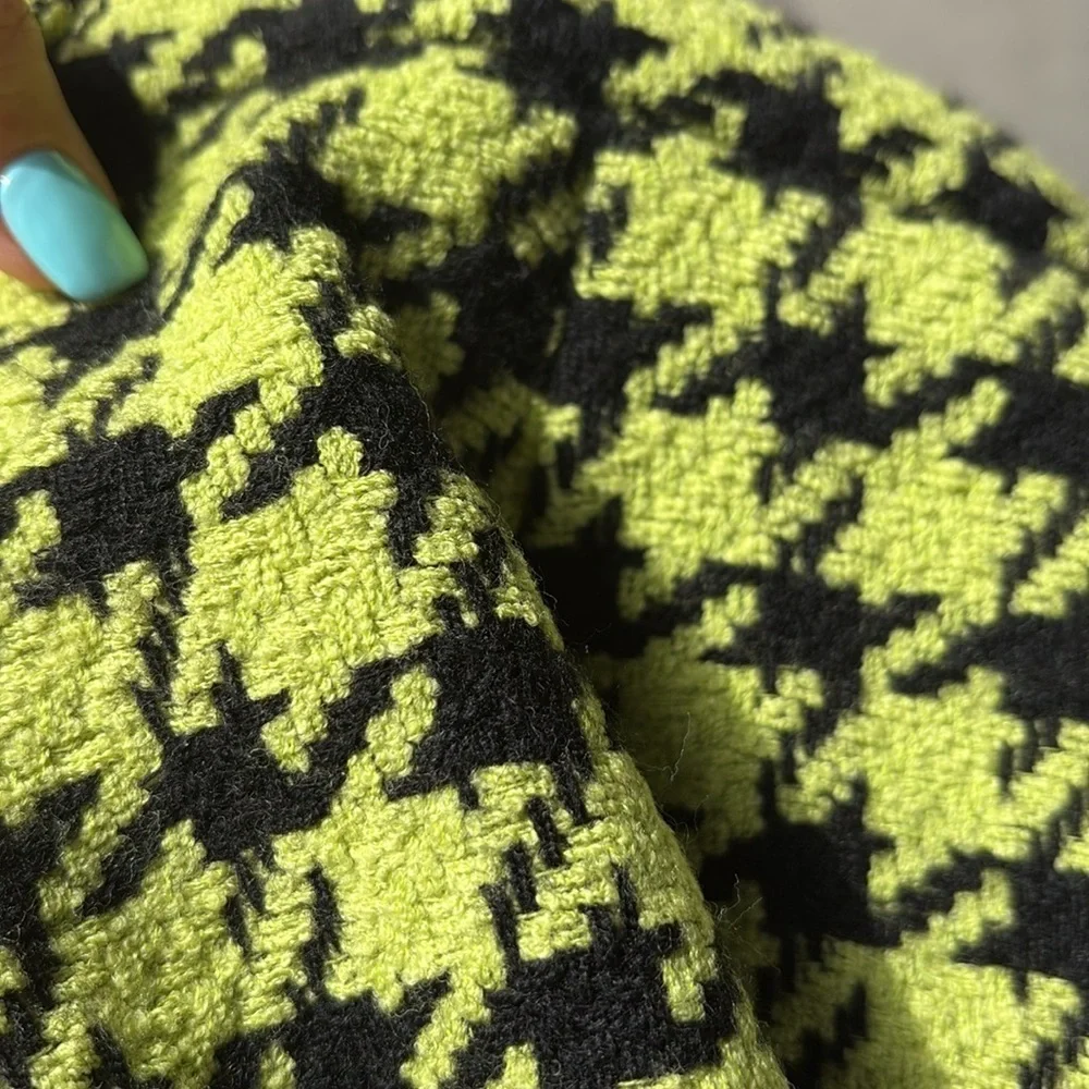 ESCADA wool Houndstooth mini Skirt - Black lime green lined pencil style euro 38